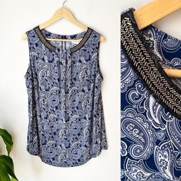 Stitch Fix Magnolia Grace Beaded Collar Tank Top Stretchy Soft - Picture 1 of 6